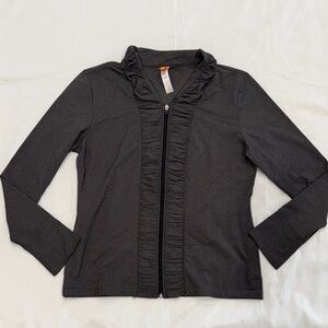 Lucy Charcoal Ruffle Front Zip-Up Jacket—Large